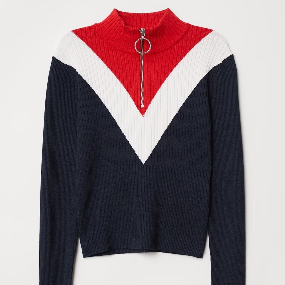 Rib-Knit Chevron Quarter Zip